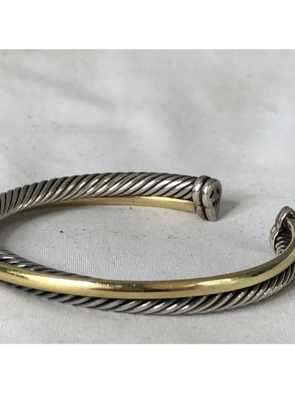 David Yurman Sterling Silver 925 Cuff Bracelet Two Tone Cable Jewelry Modern - Picture 9 of 16